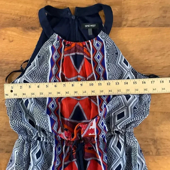 Nine West Womens Sleeveless Printed Drawstring Gathered Neck Maxi‎ Dress Sz. 4 - Picture 5 of 8